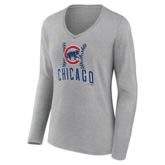 Chicago Cubs Women's Fastball Long Sleeve V-Neck T-Shirt - MLB T-shirts