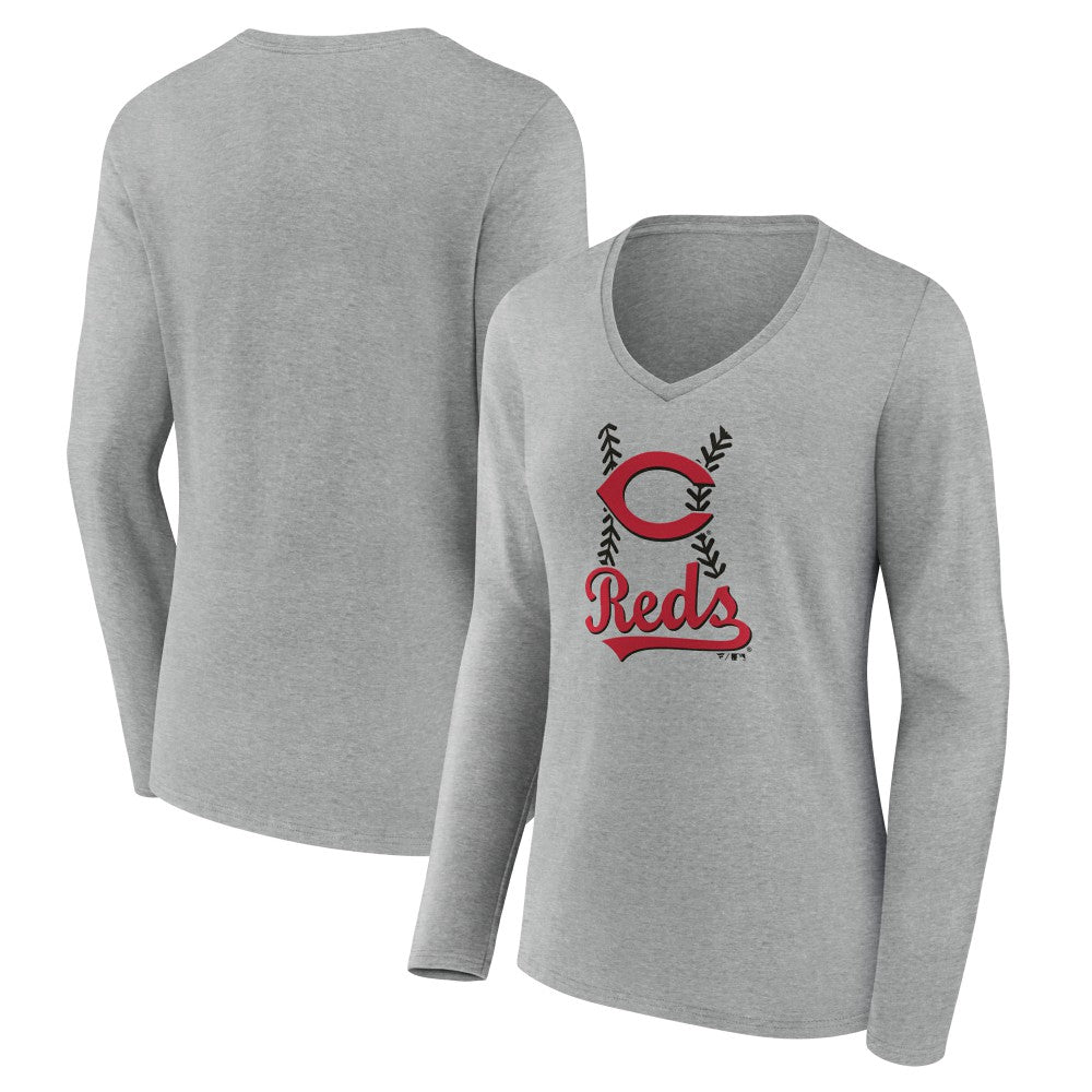 Cincinnati Reds Women's Fastball Long Sleeve V-Neck T-Shirt - MLB T-shirts