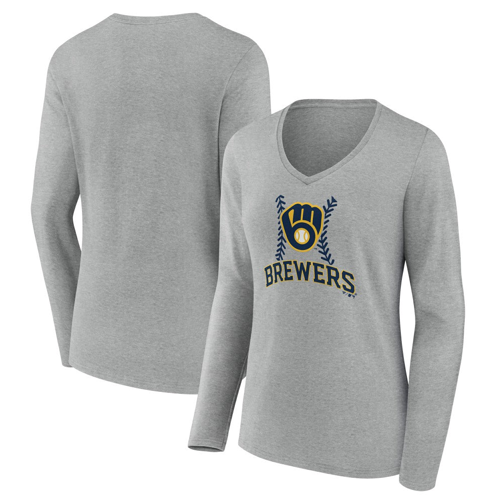 Milwaukee Brewers Women's Fastball Long Sleeve V-Neck T-Shirt - MLB T-shirts