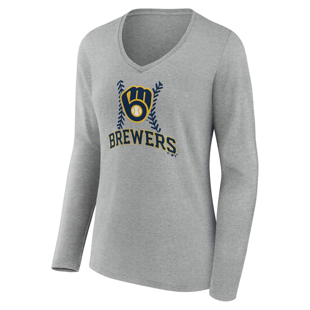 Milwaukee Brewers Women's Fastball Long Sleeve V-Neck T-Shirt - MLB T-shirts