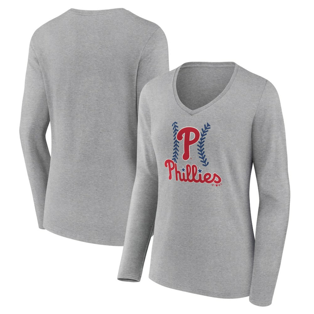 Philadelphia Phillies Women's Fastball Long Sleeve V-Neck T-Shirt - MLB T-shirts