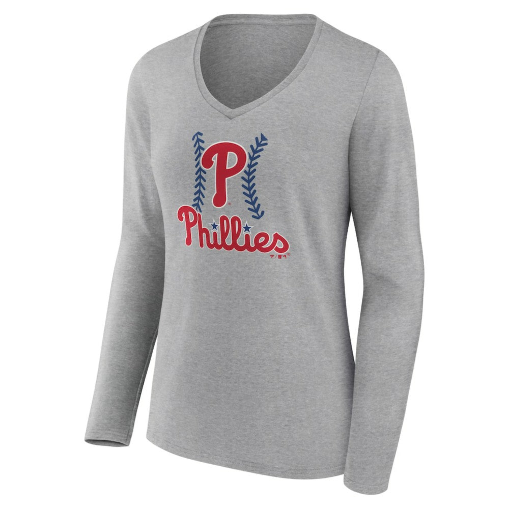 Philadelphia Phillies Women's Fastball Long Sleeve V-Neck T-Shirt - MLB T-shirts