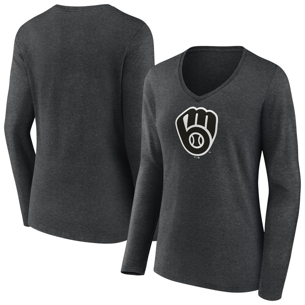 Milwaukee Brewers Women's Monochrome Long Sleeve V-Neck T-Shirt - MLB T-shirts