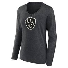Milwaukee Brewers Women's Monochrome Long Sleeve V-Neck T-Shirt - MLB T-shirts