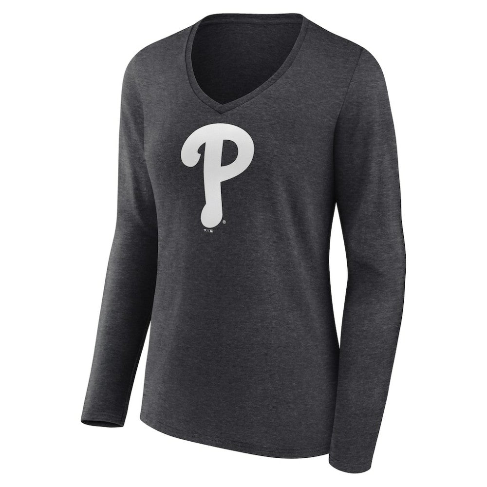 Philadelphia Phillies Women's Monochrome Long Sleeve V-Neck T-Shirt - MLB T-shirts