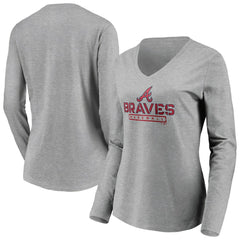 Atlanta Braves Women's Evanston Stencil Long Sleeve V-Neck T-Shirt - MLB T-shirts