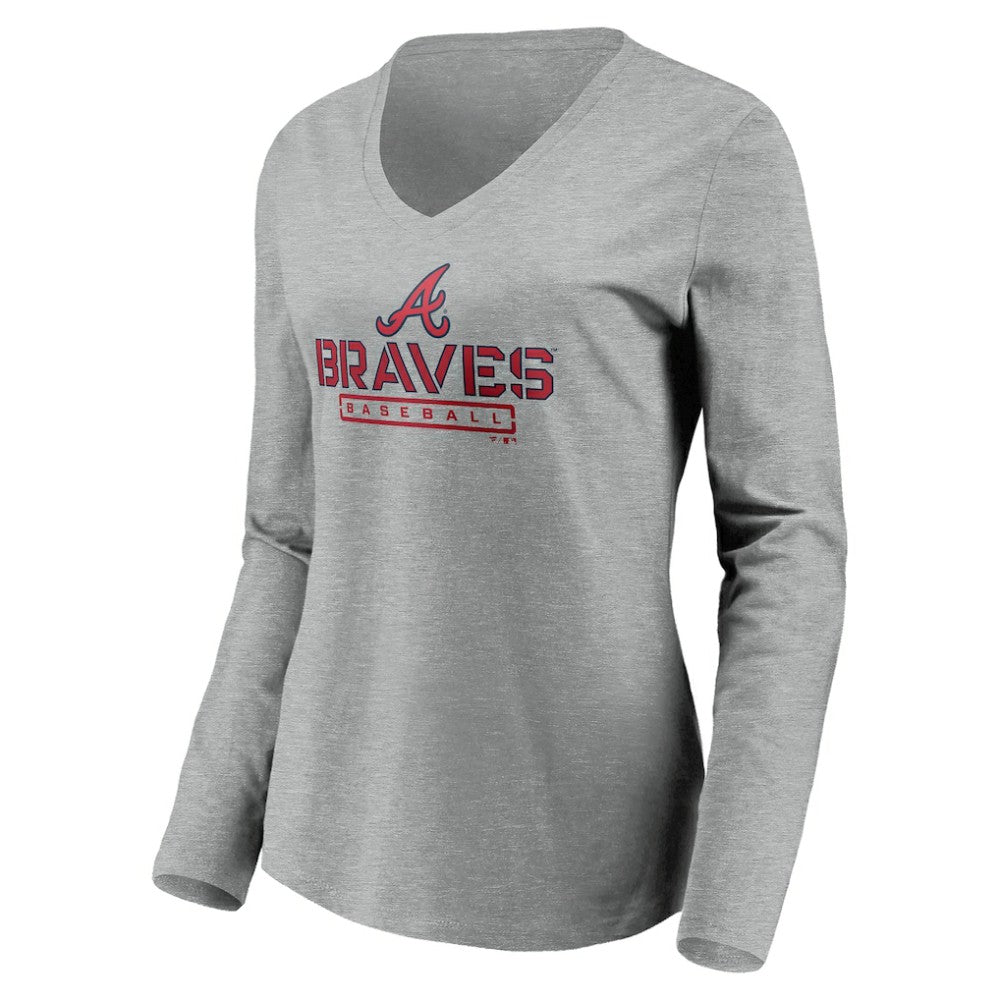 Atlanta Braves Women's Evanston Stencil Long Sleeve V-Neck T-Shirt - MLB T-shirts