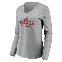Atlanta Braves Women's Evanston Stencil Long Sleeve V-Neck T-Shirt - MLB T-shirts