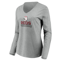 Cincinnati Reds Women's Evanston Stencil Long Sleeve V-Neck T-Shirt - MLB T-shirts