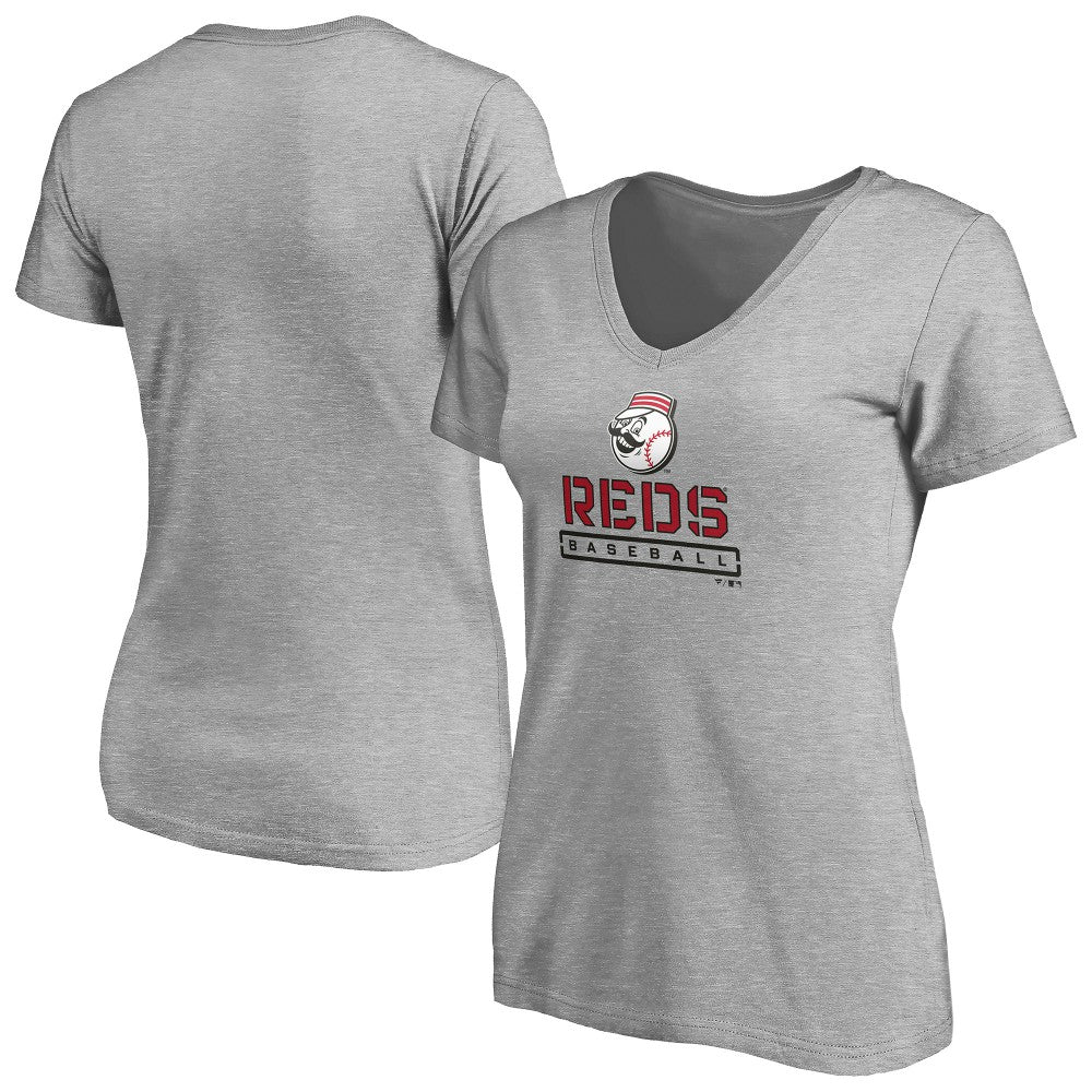Cincinnati Reds Women's Evanston Stencil V-Neck T-Shirt - MLB T-shirts