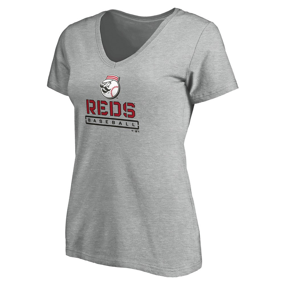 Cincinnati Reds Women's Evanston Stencil V-Neck T-Shirt - MLB T-shirts