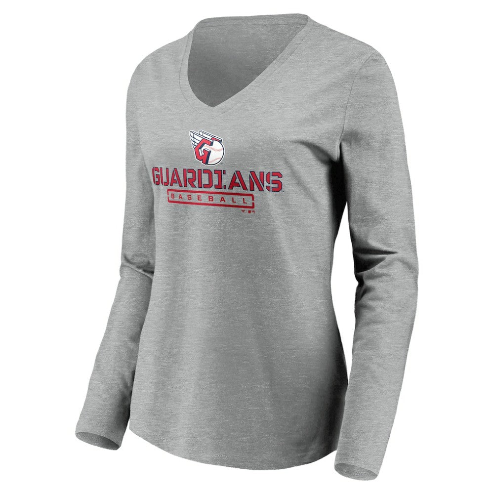 Cleveland Guardians Women's Evanston Stencil Long Sleeve V-Neck T-Shirt - MLB T-shirts