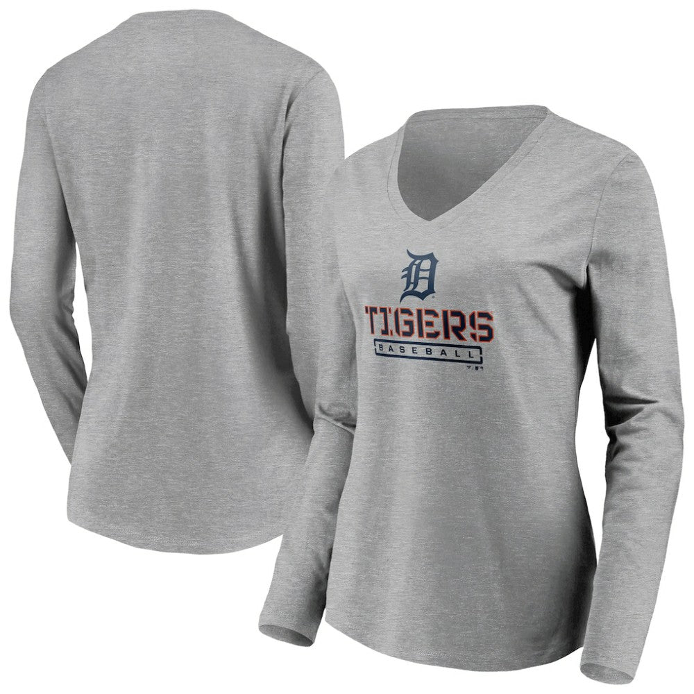 Detroit Tigers Women's Evanston Stencil Long Sleeve V-Neck T-Shirt - MLB T-shirts