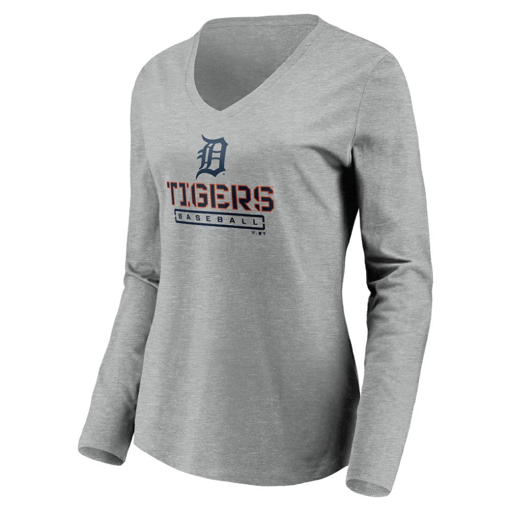 Detroit Tigers Women's Evanston Stencil Long Sleeve V-Neck T-Shirt - MLB T-shirts