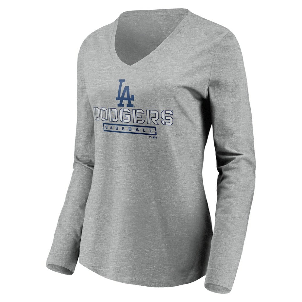 Los Angeles Dodgers Women's Evanston Stencil Long Sleeve V-Neck T-Shirt - MLB T-shirts