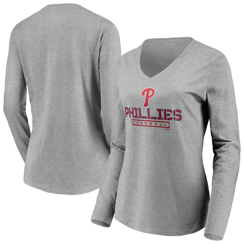 Philadelphia Phillies Women's Evanston Stencil Long Sleeve V-Neck T-Shirt - MLB T-shirts