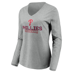 Philadelphia Phillies Women's Evanston Stencil Long Sleeve V-Neck T-Shirt - MLB T-shirts
