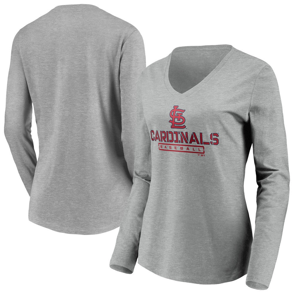 St. Louis Cardinals Women's Evanston Stencil Long Sleeve V-Neck T-Shirt - MLB T-shirts