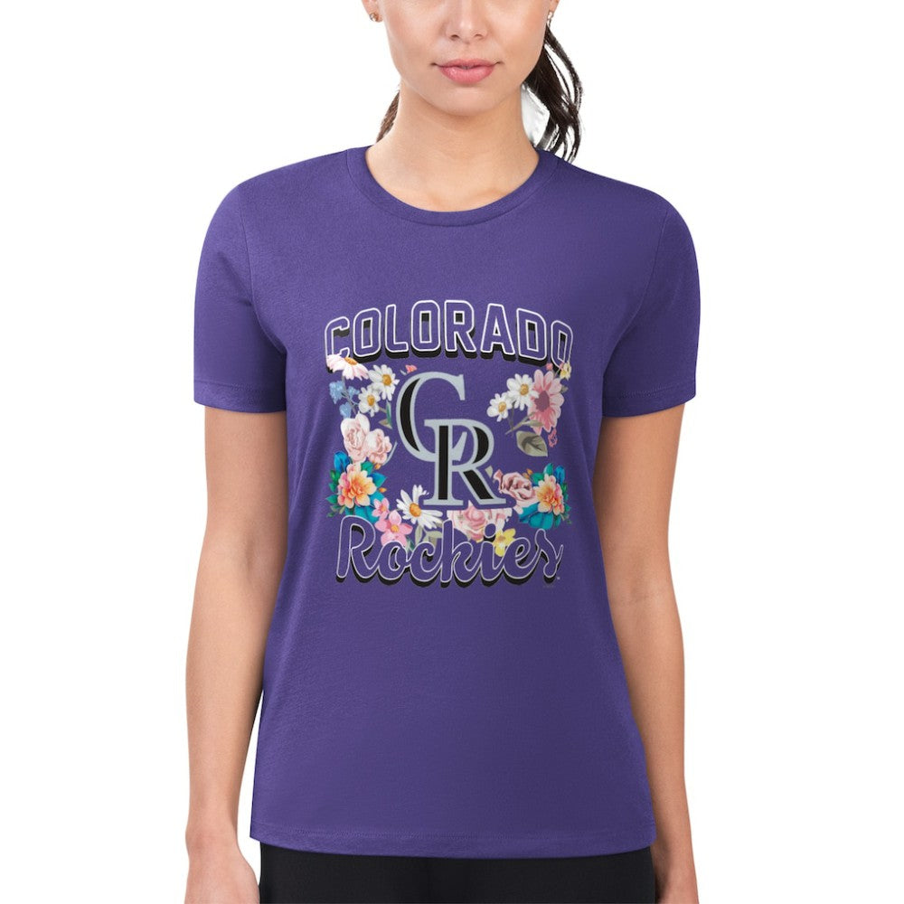 Colorado Rockies G-III 4Her by Carl Banks Women's Super-Slim Fit Lightweight Flowers Graphic T-Shirt - MLB T-shirts