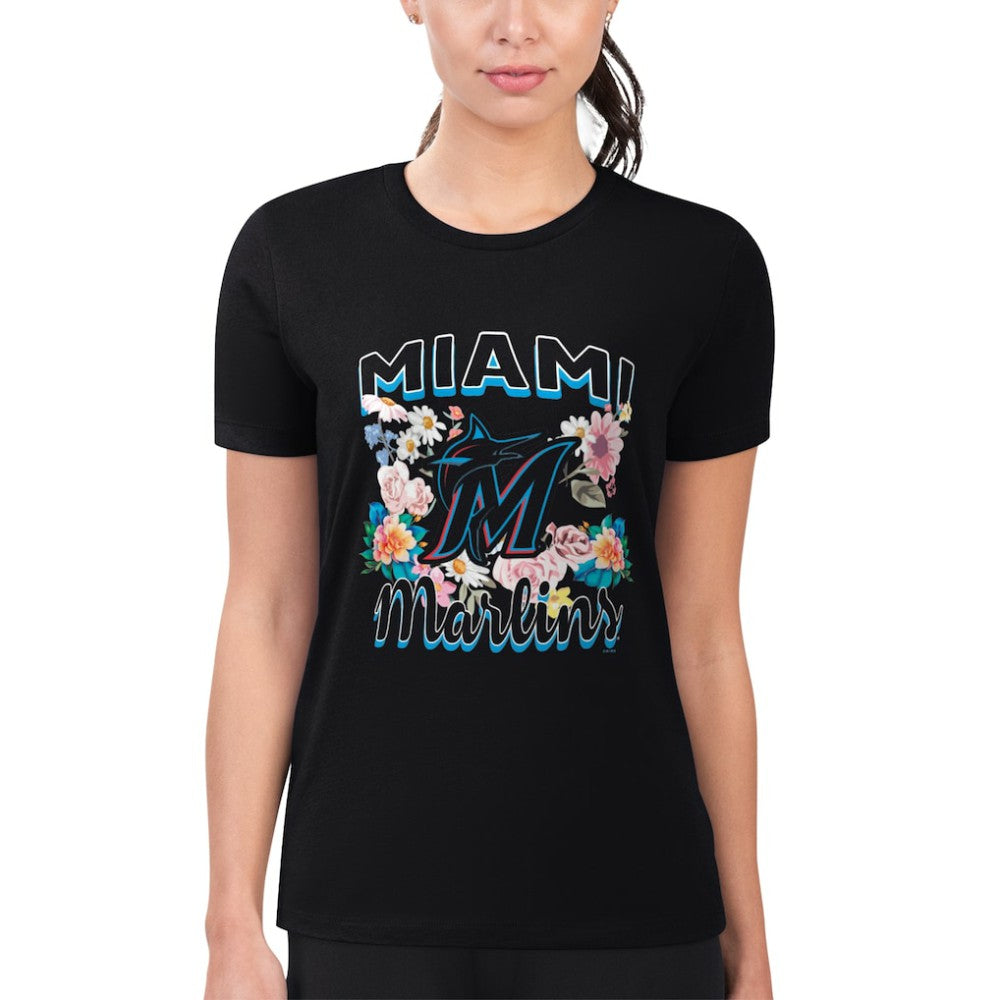 Miami Marlins G-III 4Her by Carl Banks Women's Super-Slim Fit Lightweight Flowers Graphic T-Shirt - MLB T-shirts