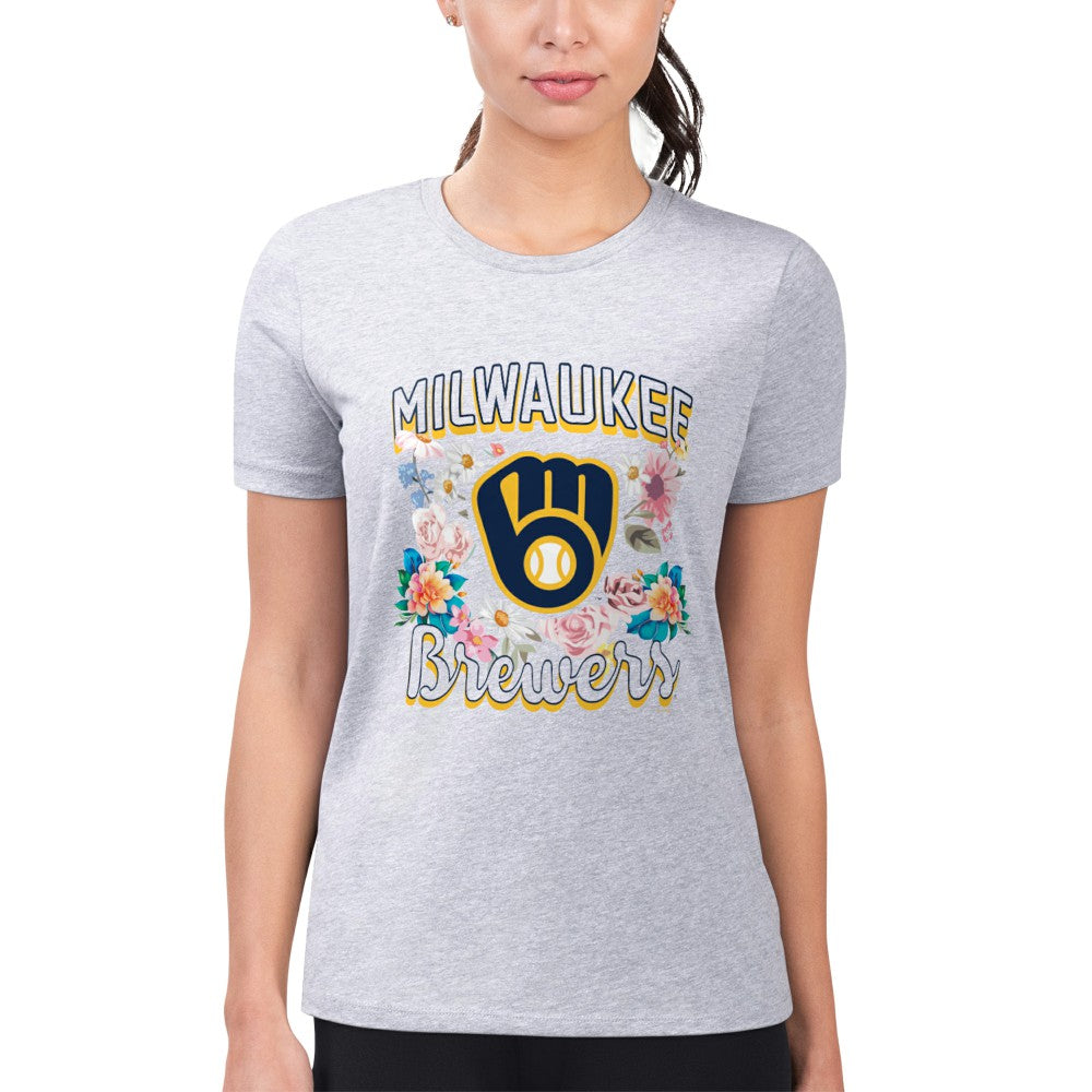 Milwaukee Brewers G-III 4Her by Carl Banks Women's Super-Slim Fit Lightweight Flowers Graphic T-Shirt - MLB T-shirts