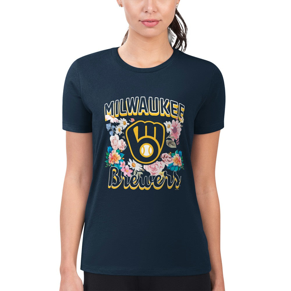 Milwaukee Brewers G-III 4Her by Carl Banks Women's Super-Slim Fit Lightweight Flowers Graphic T-Shirt - MLB T-shirts