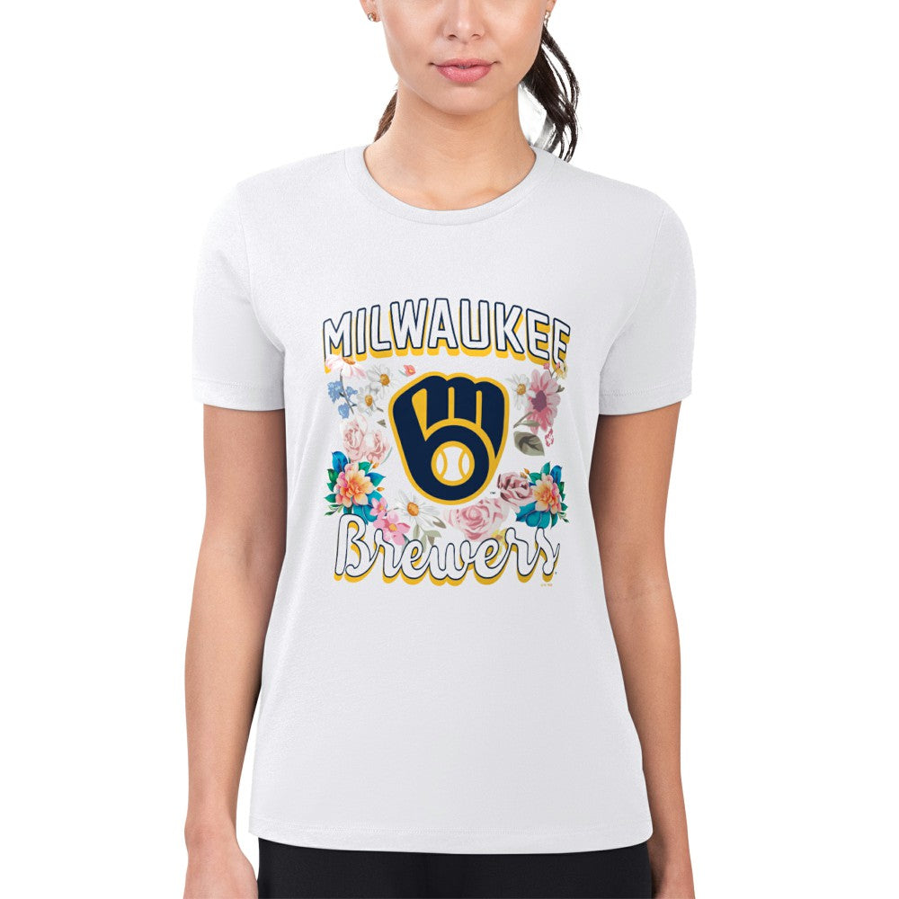 Milwaukee Brewers G-III 4Her by Carl Banks Women's Super-Slim Fit Lightweight Flowers Graphic T-Shirt - MLB T-shirts