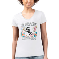 Chicago White Sox G-III 4Her by Carl Banks Women's Super-Slim Fit Lightweight Flowers Graphic V-Neck T-Shirt - MLB T-shirts