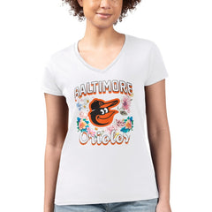 Baltimore Orioles G-III 4Her by Carl Banks Women's Super-Slim Fit Lightweight Flowers Graphic V-Neck T-Shirt - MLB T-shirts