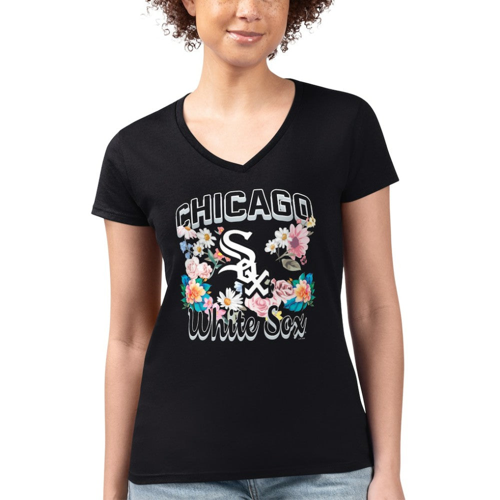 Chicago White Sox G-III 4Her by Carl Banks Women's Super-Slim Fit Lightweight Flowers Graphic V-Neck T-Shirt - MLB T-shirts