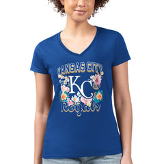 Kansas City Royals G-III 4Her by Carl Banks Women's Super-Slim Fit Lightweight Flowers Graphic V-Neck T-Shirt - MLB T-shirts