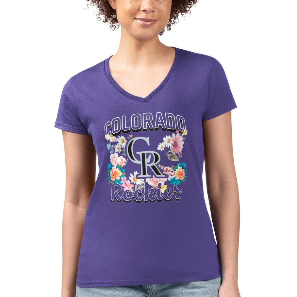 Colorado Rockies G-III 4Her by Carl Banks Women's Super-Slim Fit Lightweight Flowers Graphic V-Neck T-Shirt - MLB T-shirts