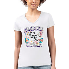 Colorado Rockies G-III 4Her by Carl Banks Women's Super-Slim Fit Lightweight Flowers Graphic V-Neck T-Shirt - MLB T-shirts