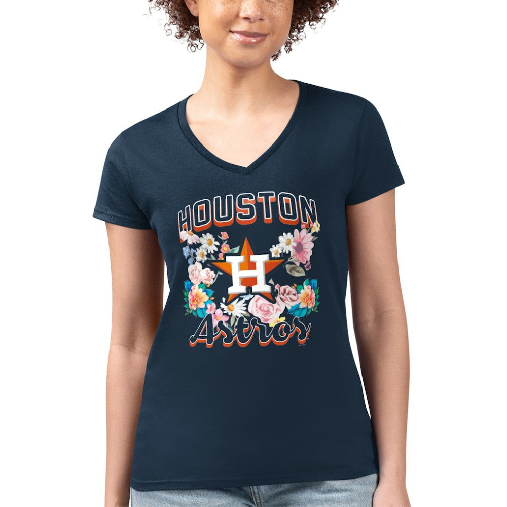 Houston Astros G-III 4Her by Carl Banks Women's Super-Slim Fit Lightweight Flowers Graphic V-Neck T-Shirt - MLB T-shirts