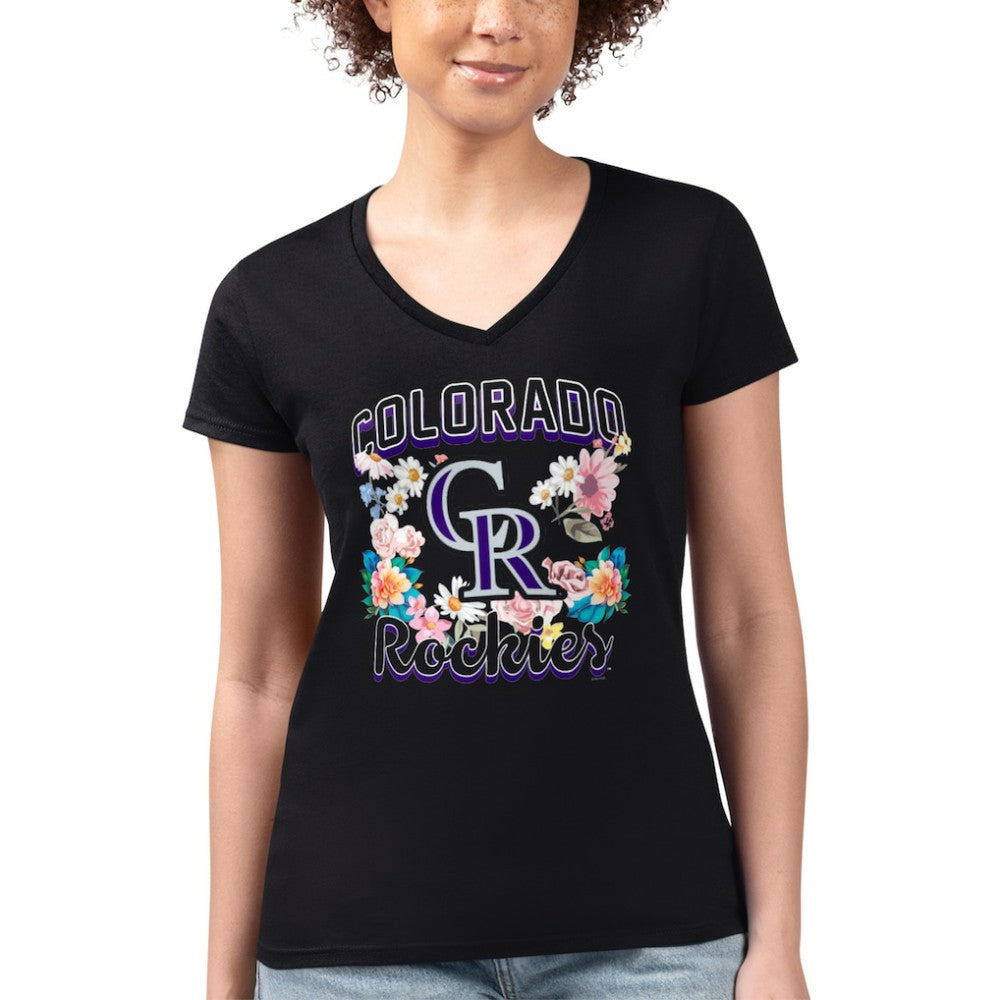 Colorado Rockies G-III 4Her by Carl Banks Women's Super-Slim Fit Lightweight Flowers Graphic V-Neck T-Shirt - MLB T-shirts