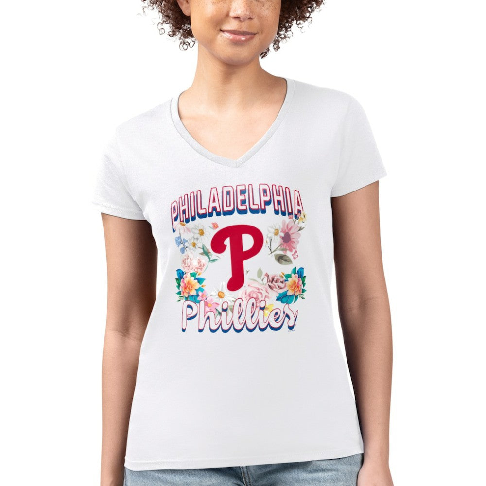 Philadelphia Phillies G-III 4Her by Carl Banks Women's Super-Slim Fit Lightweight Flowers Graphic V-Neck T-Shirt - MLB T-shirts