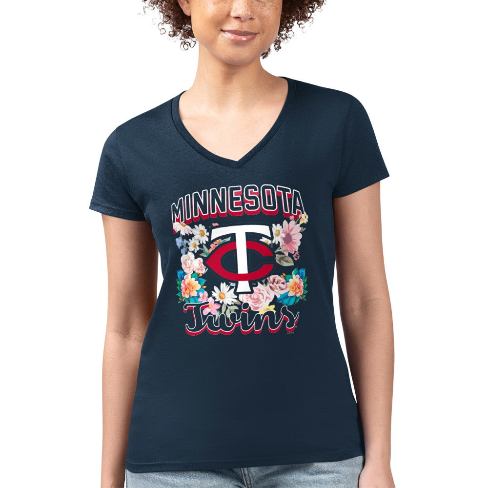 Minnesota Twins G-III 4Her by Carl Banks Women's Super-Slim Fit Lightweight Flowers Graphic V-Neck T-Shirt - MLB T-shirts