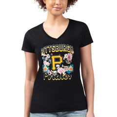 Pittsburgh Pirates G-III 4Her by Carl Banks Women's Super-Slim Fit Lightweight Flowers Graphic V-Neck T-Shirt - MLB T-shirts