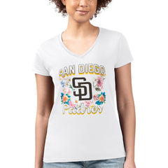 San Diego Padres G-III 4Her by Carl Banks Women's Super-Slim Fit Lightweight Flowers Graphic V-Neck T-Shirt - MLB T-shirts