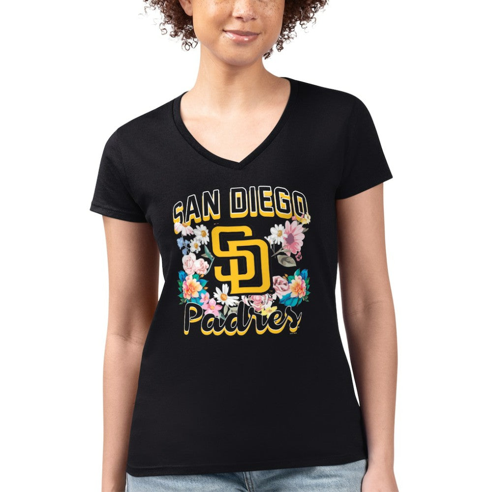 San Diego Padres G-III 4Her by Carl Banks Women's Super-Slim Fit Lightweight Flowers Graphic V-Neck T-Shirt - MLB T-shirts