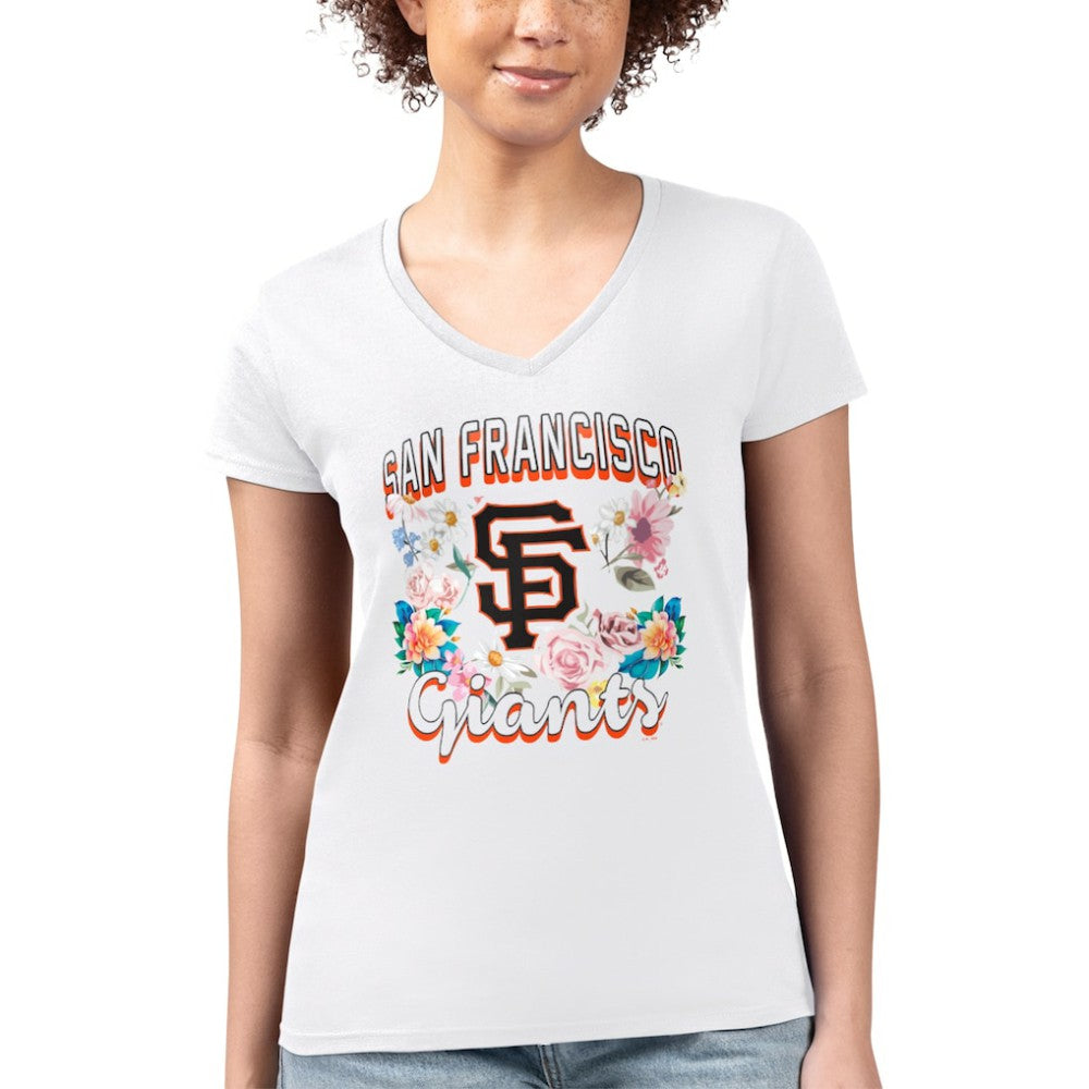 San Francisco Giants G-III 4Her by Carl Banks Women's Super-Slim Fit Lightweight Flowers Graphic V-Neck T-Shirt - MLB T-shirts