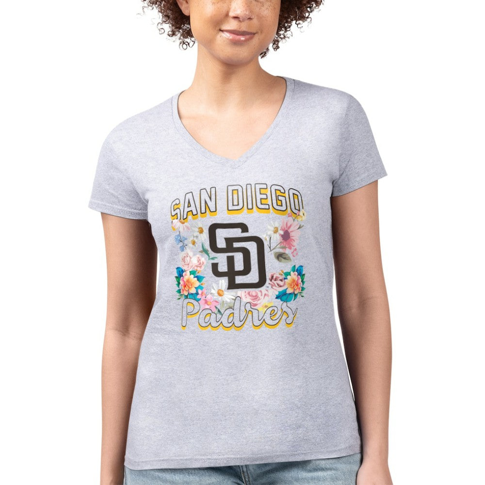 San Diego Padres G-III 4Her by Carl Banks Women's Super-Slim Fit Lightweight Flowers Graphic V-Neck T-Shirt - MLB T-shirts