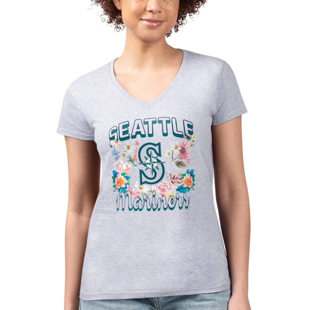Seattle Mariners G-III 4Her by Carl Banks Women's Super-Slim Fit Lightweight Flowers Graphic V-Neck T-Shirt - MLB T-shirts