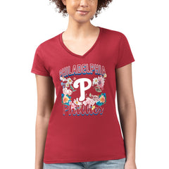 Philadelphia Phillies G-III 4Her by Carl Banks Women's Super-Slim Fit Lightweight Flowers Graphic V-Neck T-Shirt - MLB T-shirts