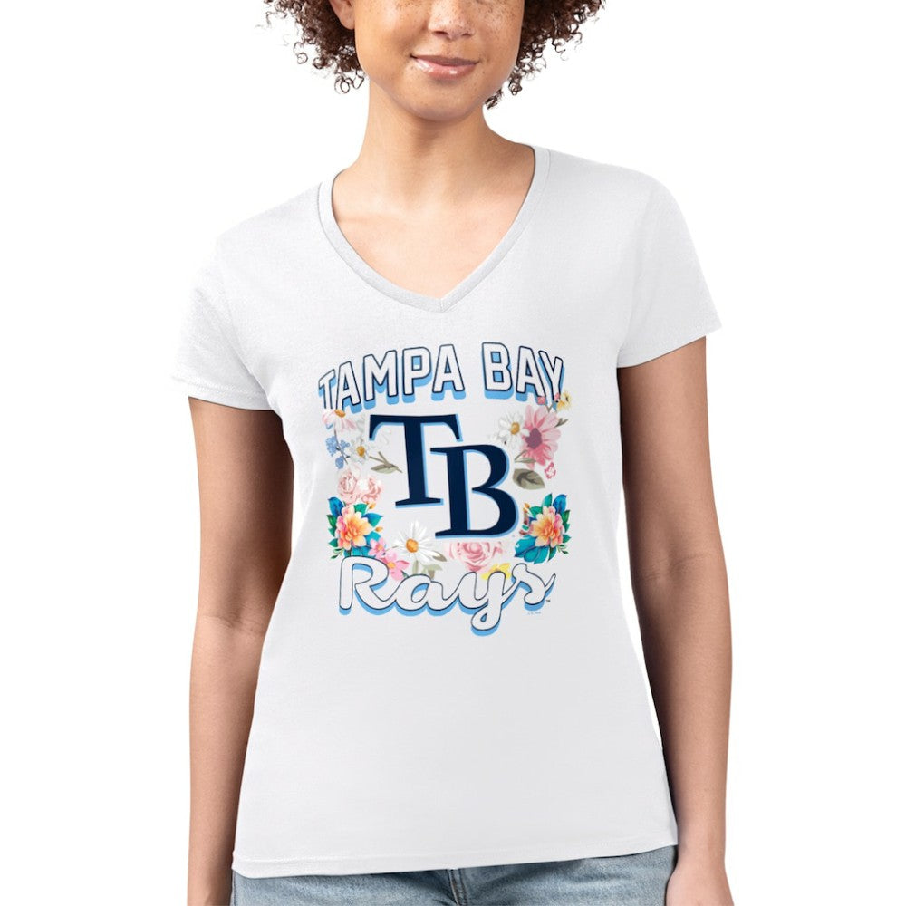 Tampa Bay Rays G-III 4Her by Carl Banks Women's Super-Slim Fit Lightweight Flowers Graphic V-Neck T-Shirt - MLB T-shirts