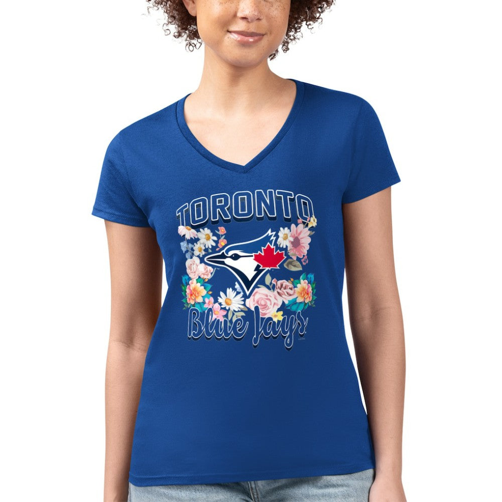 Toronto Blue Jays G-III 4Her by Carl Banks Women's Super-Slim Fit Lightweight Flowers Graphic V-Neck T-Shirt - MLB T-shirts