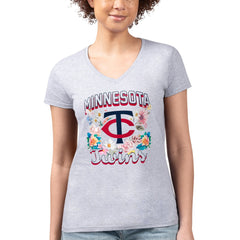 Minnesota Twins G-III 4Her by Carl Banks Women's Super-Slim Fit Lightweight Flowers Graphic V-Neck T-Shirt - MLB T-shirts
