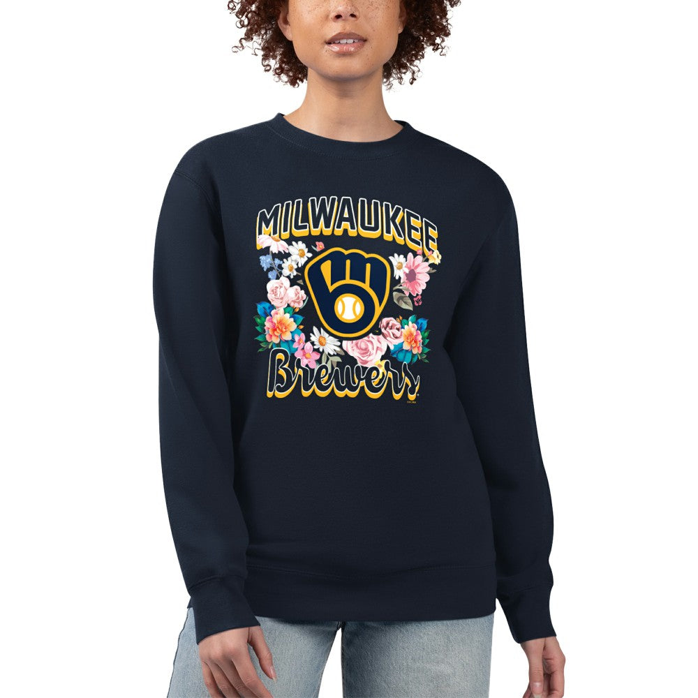 Milwaukee Brewers G-III 4Her by Carl Banks Women's Flowers Graphic Pullover Sweatshirt - MLB Pullover