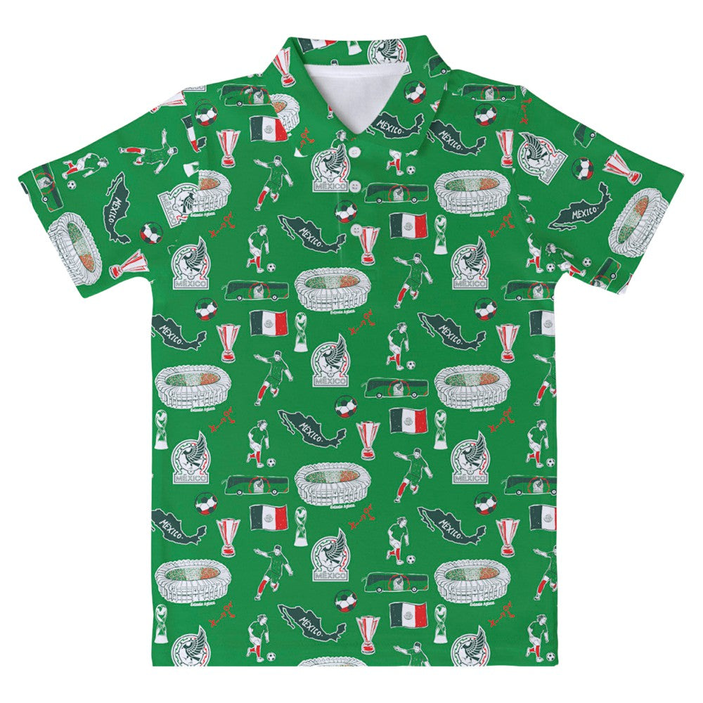 Mexico National Team Vive La Fete Youth Impressions Artwork Polo for sale - Green