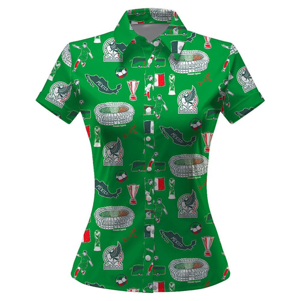 Mexico National Team Vive La Fete Women's Impressions Artwork Button-Up Shirt